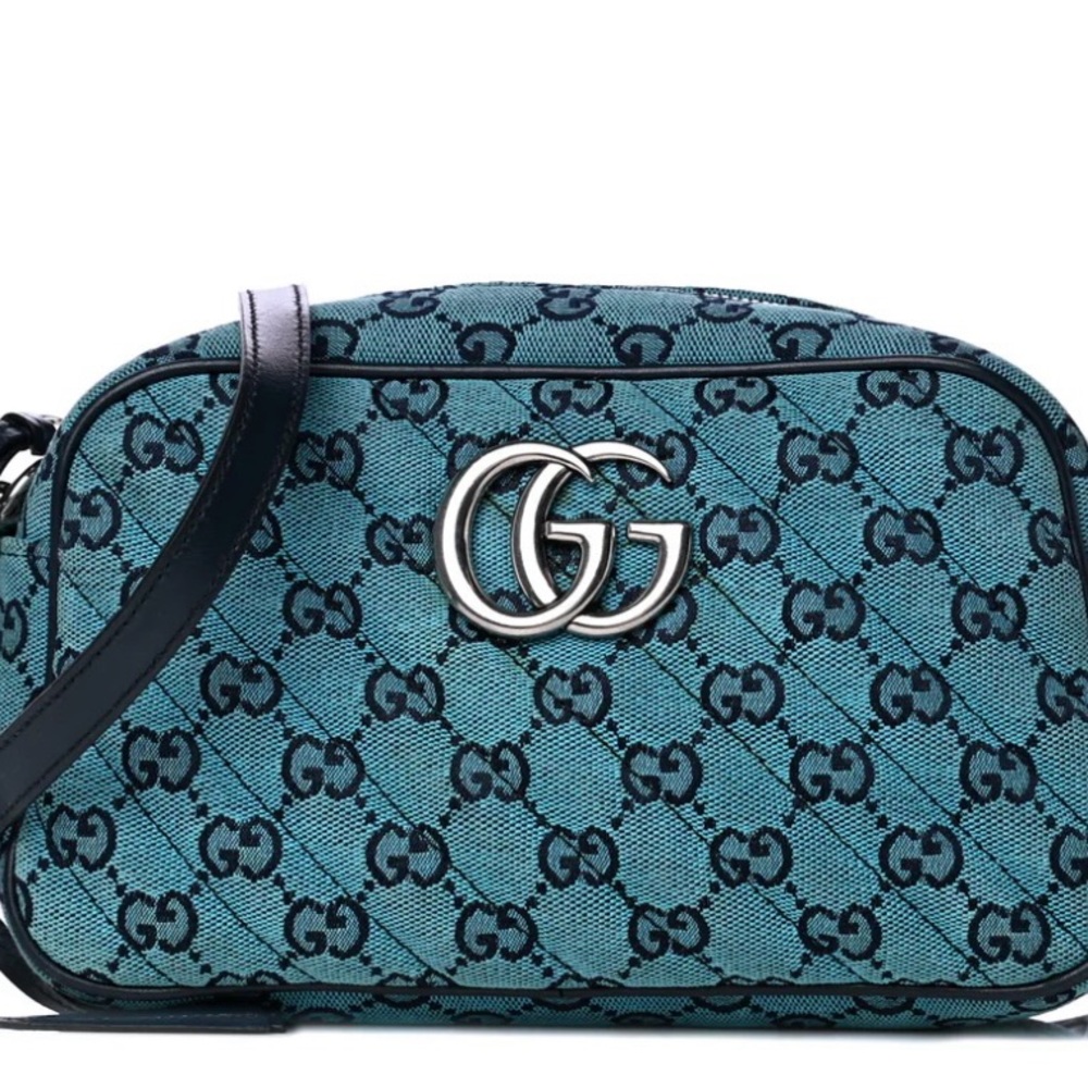 Gucci Teal GG Supreme Canvas Crossbody with Silver Double G